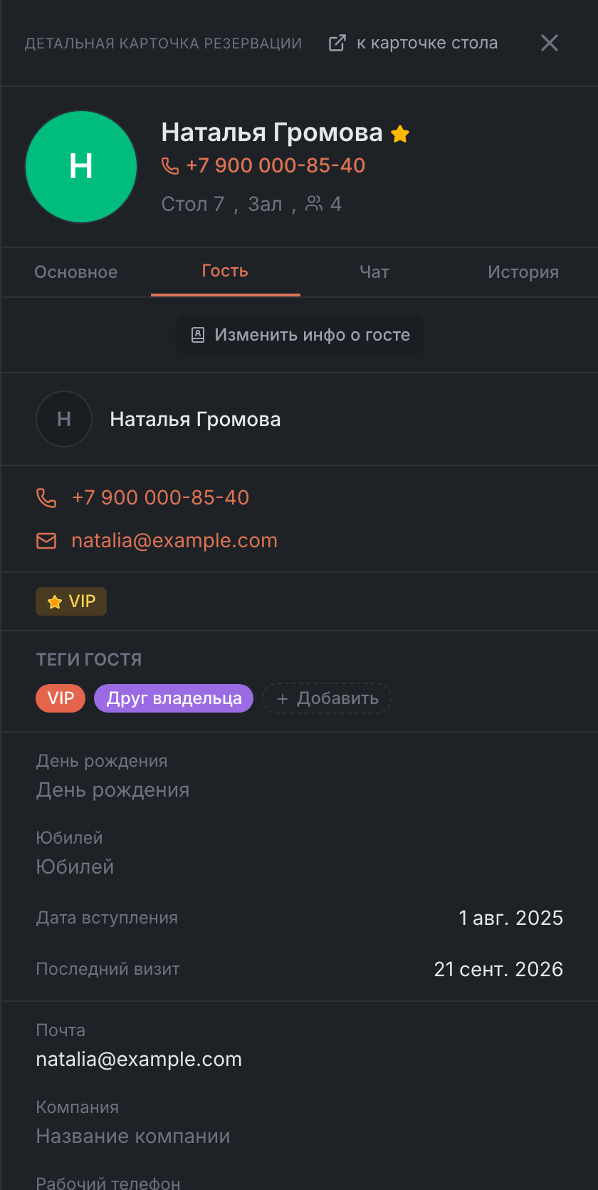 Вкладка «Гость»
