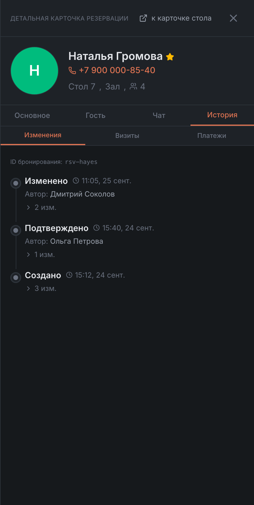 Вкладка «История»