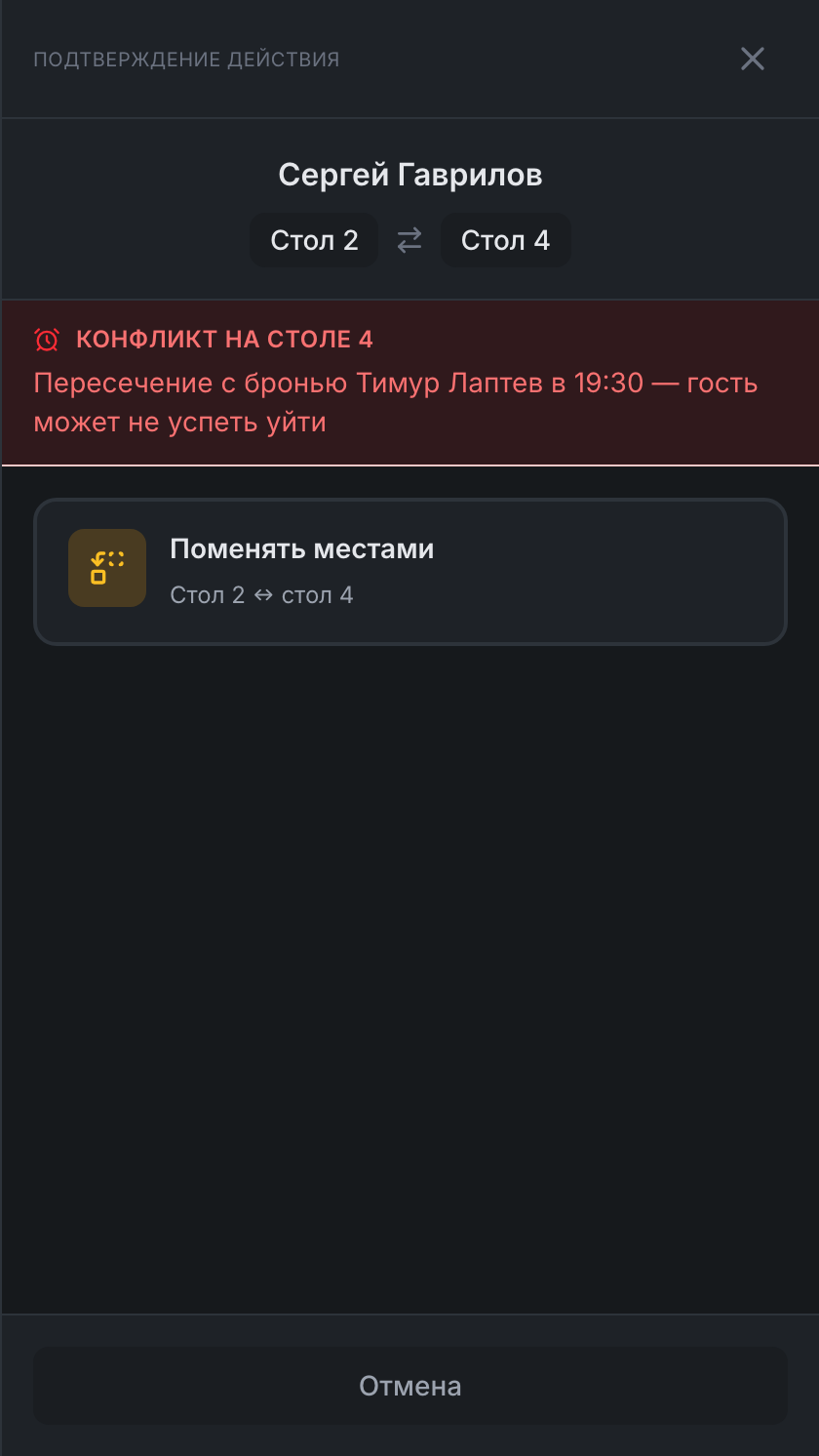 Обмен столами и конфликт