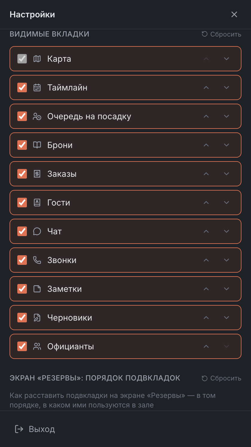 Видимые вкладки