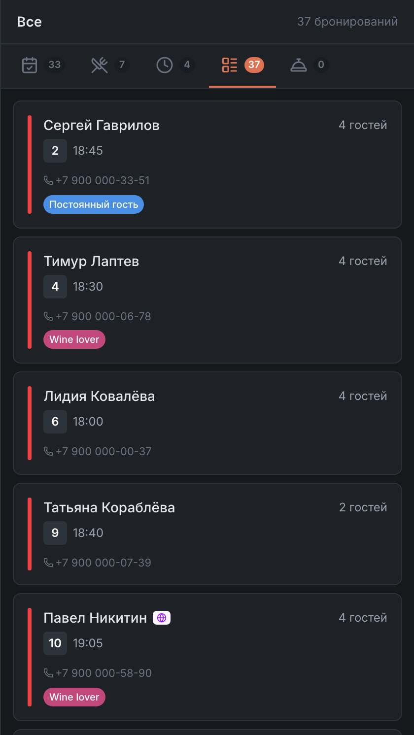 Список справа